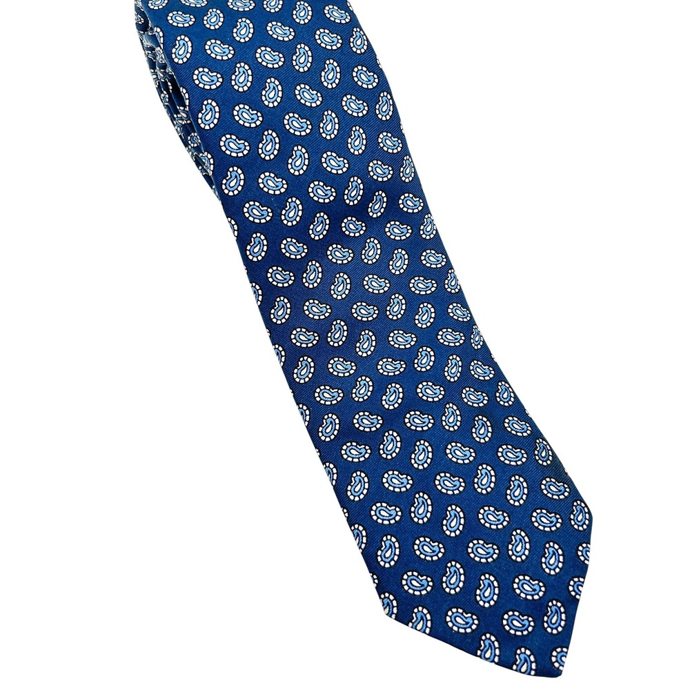 Brooks Brothers Makers Silk Tie Navy Blue Paisley Printed in England Necktie
